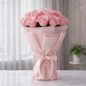 10 Pink Roses Bouquet  symbolize love  باقة من 10 ورود وردية ترمز إلى الحب
