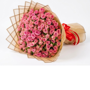 50 Pink Baby Rose with Golden Wrapping (50 حبة بيبي روز وردي مع تغليف ذهبي)