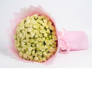 50 White Baby Rose Pink Wrapping (50 ورد جوري أبيض بغلاف وردي)