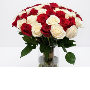 50 Red Rose and White Rose With Vase ( 50 وردة حمراء وبيضاء مع فازة)